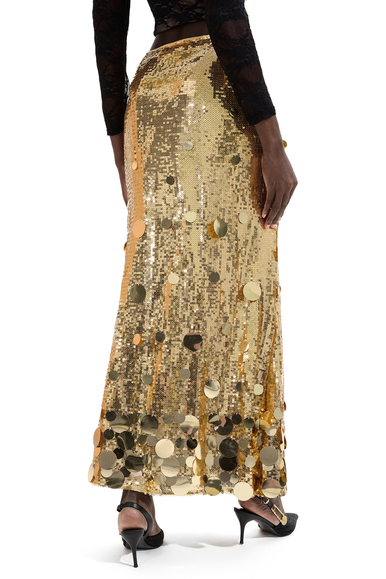 Low Waist Sequin Midi Skirt