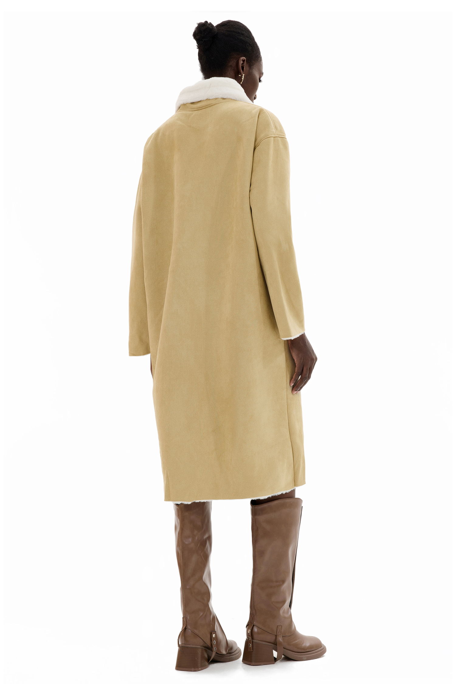 Faux Shearling Contrasting Collar Coat