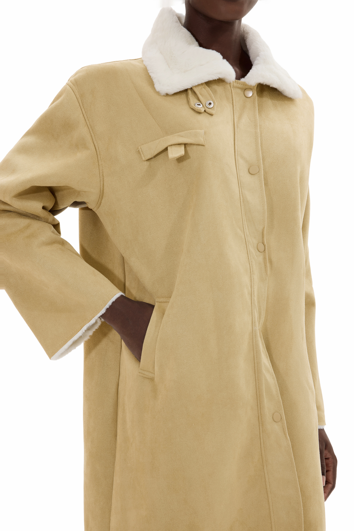 Faux Shearling Contrasting Collar Coat