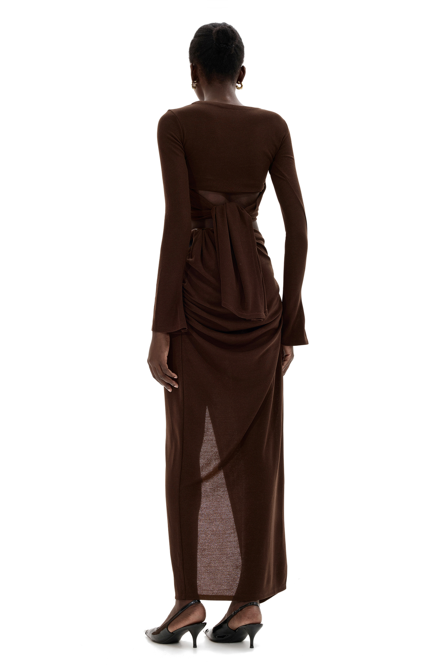 Jersey U-Neck Ruched Top & Mid Waist Skit Set