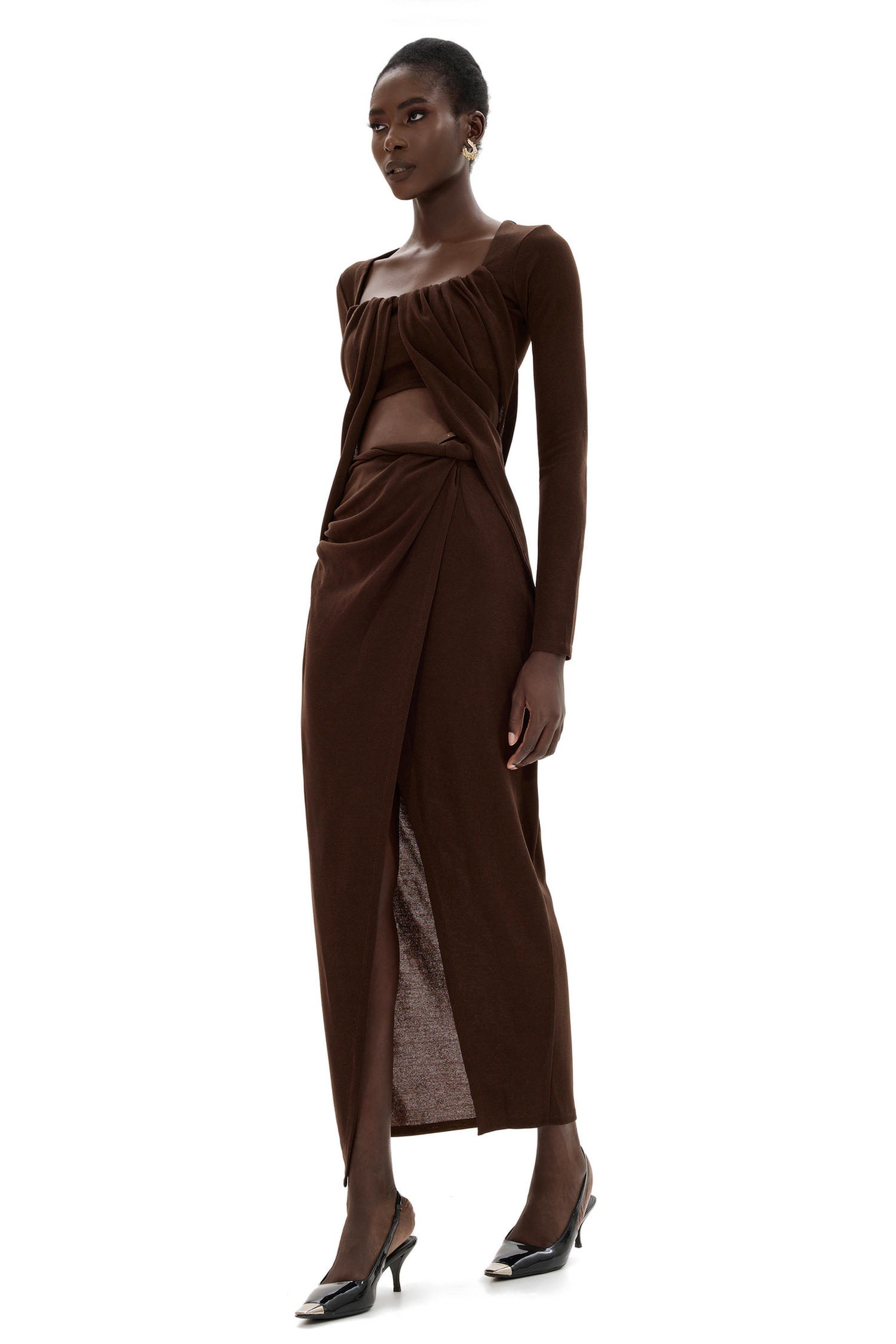 Jersey U-Neck Ruched Top & Mid Waist Skit Set