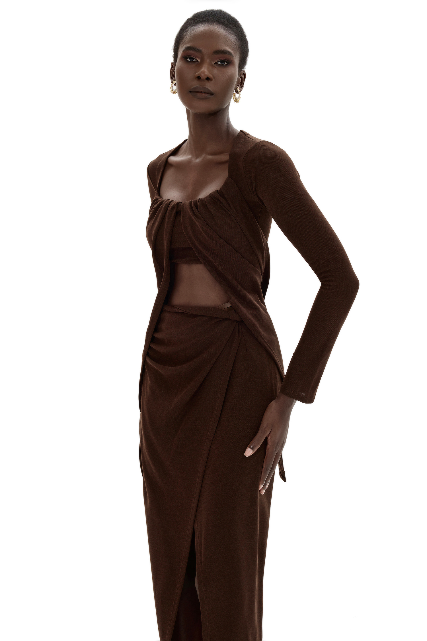 Jersey U-Neck Ruched Top & Mid Waist Skit Set