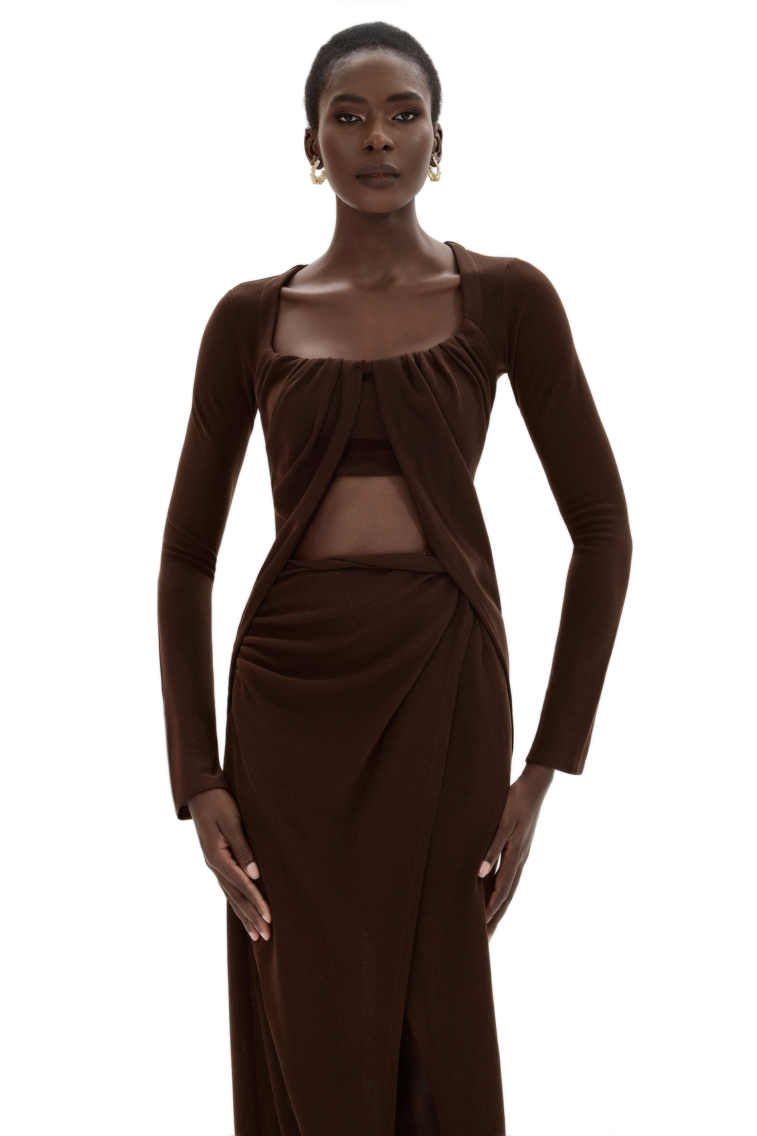 Jersey U-Neck Ruched Top & Mid Waist Skit Set