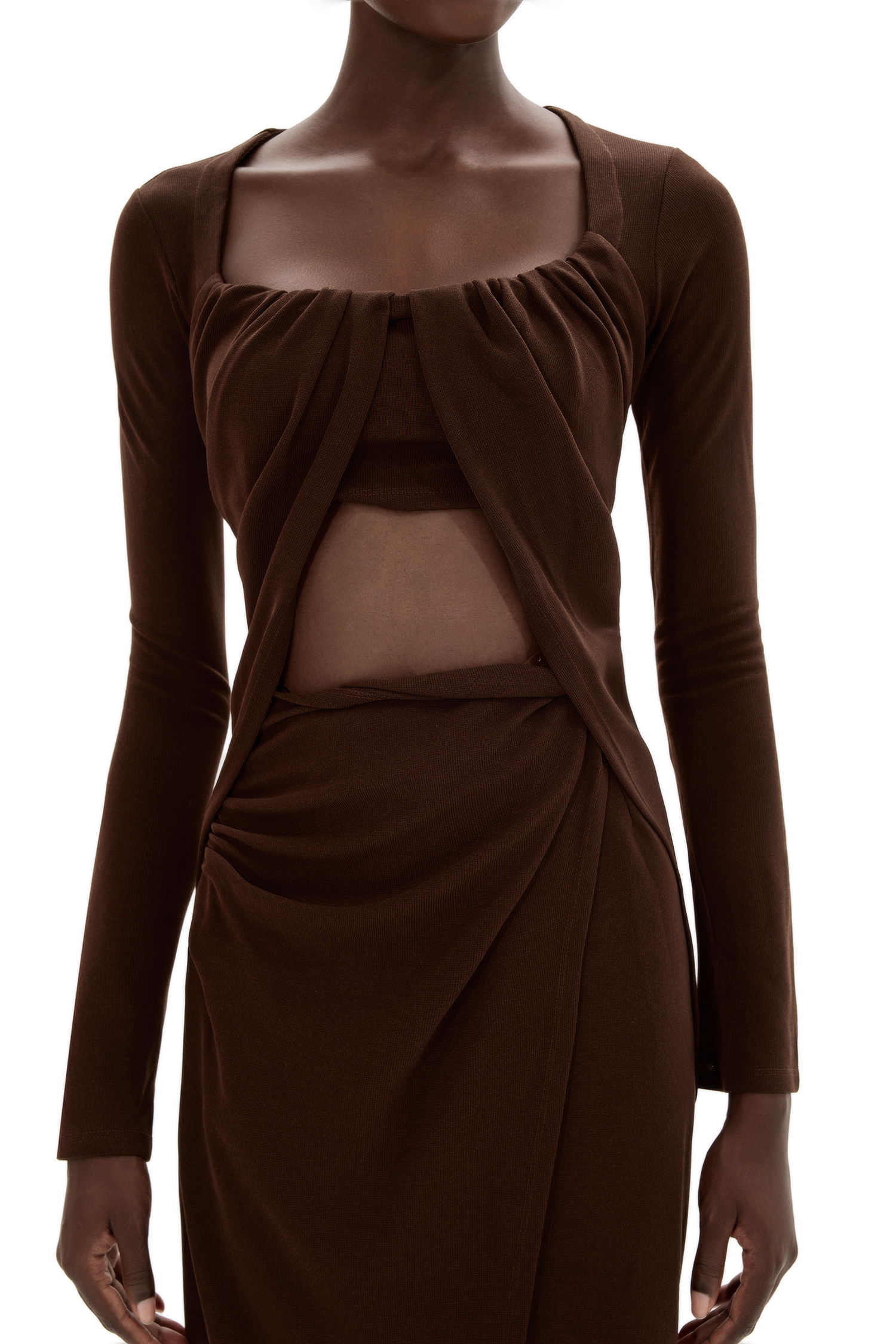 Jersey U-Neck Ruched Top & Mid Waist Skit Set