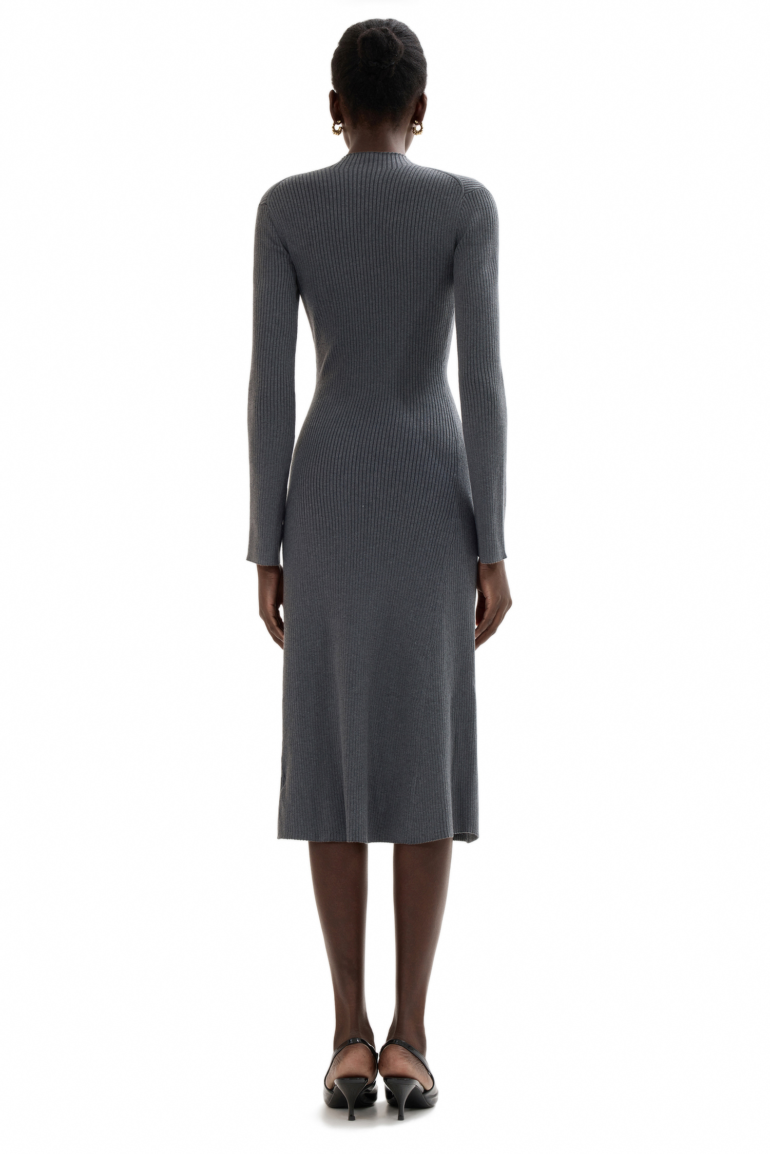 Jersey Button Long Sleeve Midi Dress