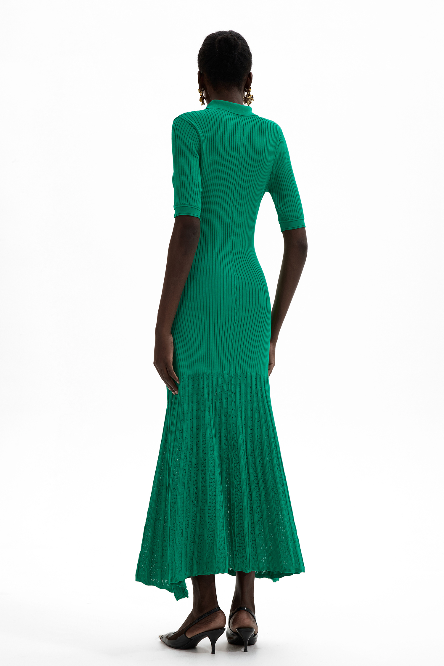 Jersey Flapped Metal Button Midi Dress