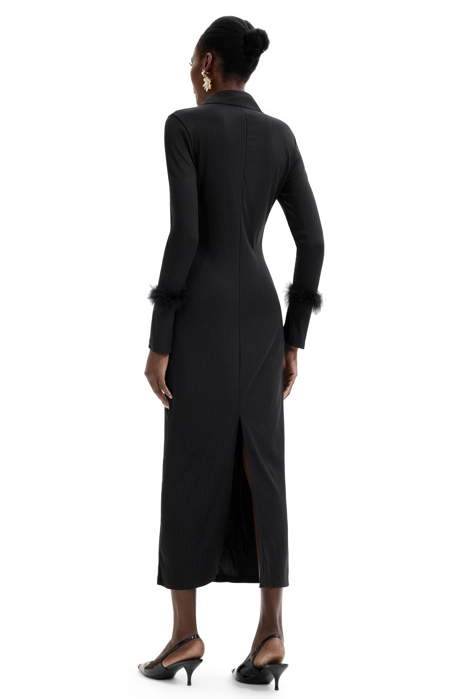 Jersey Feather Long Sleeve Midi Dress