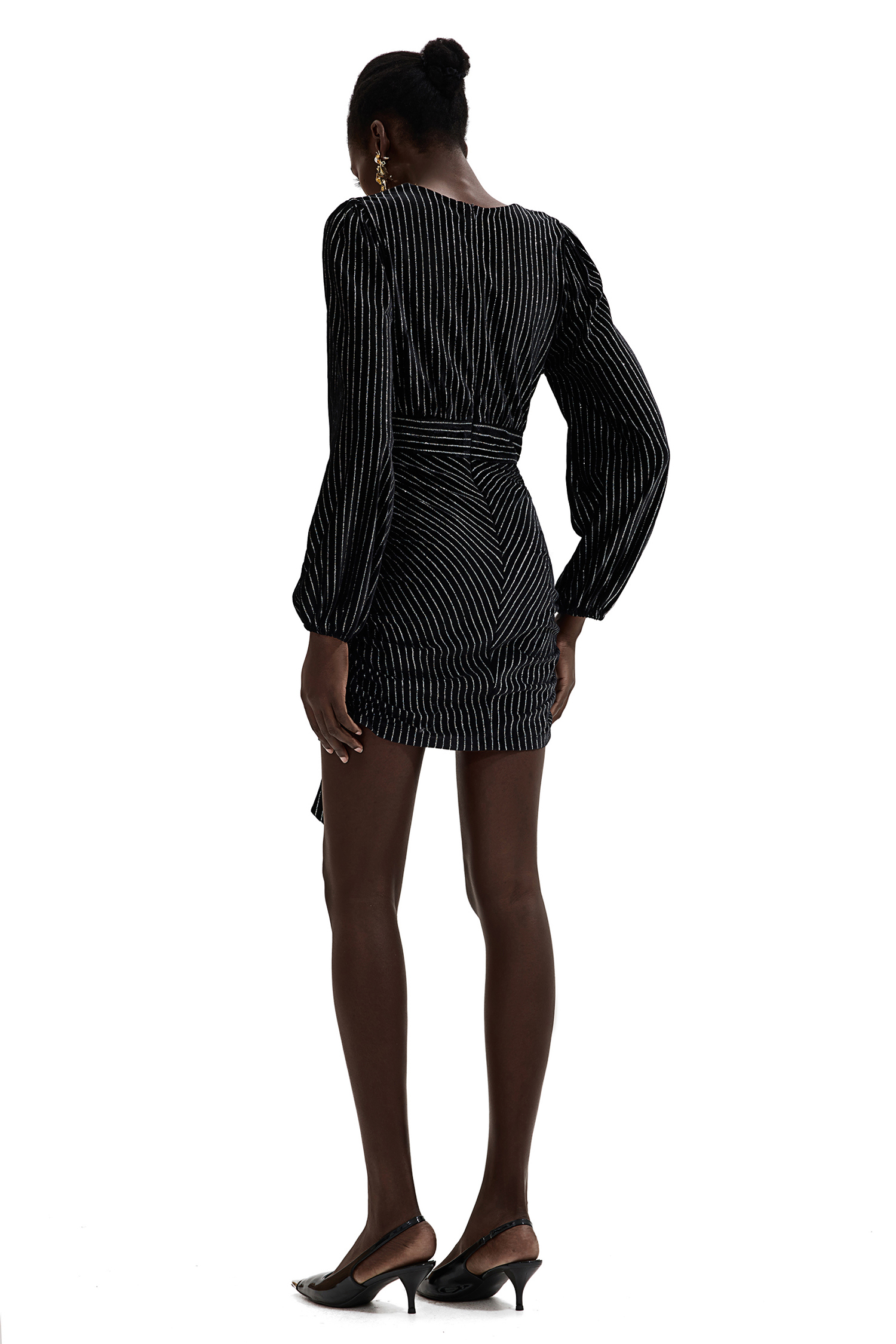 Velvet Silver Foil Stamping V-Neck Mini Dress