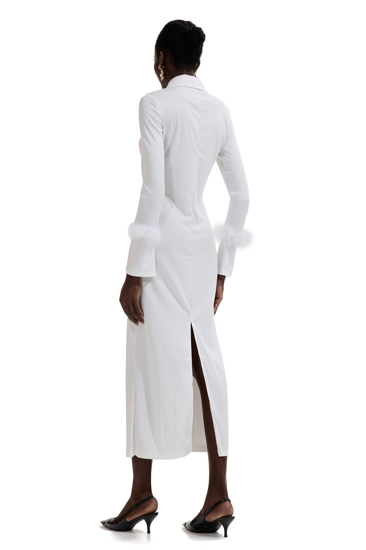 Jersey Feather Long Sleeve Midi Dress