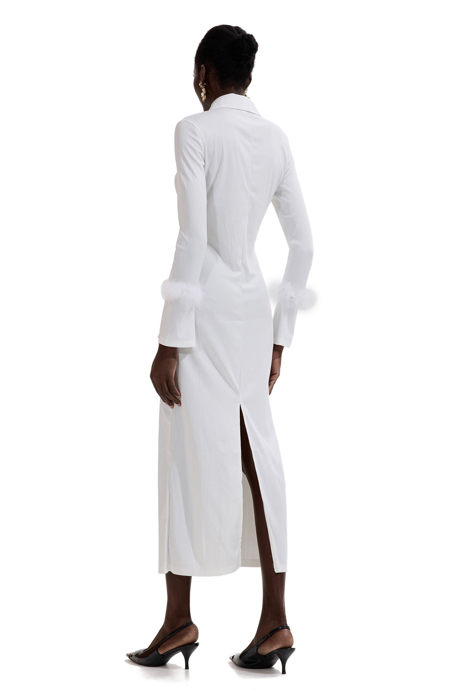 Jersey Feather Long Sleeve Midi Dress