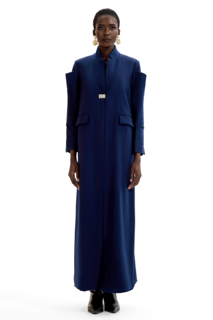 Splicing Stand Collar Midi Coat