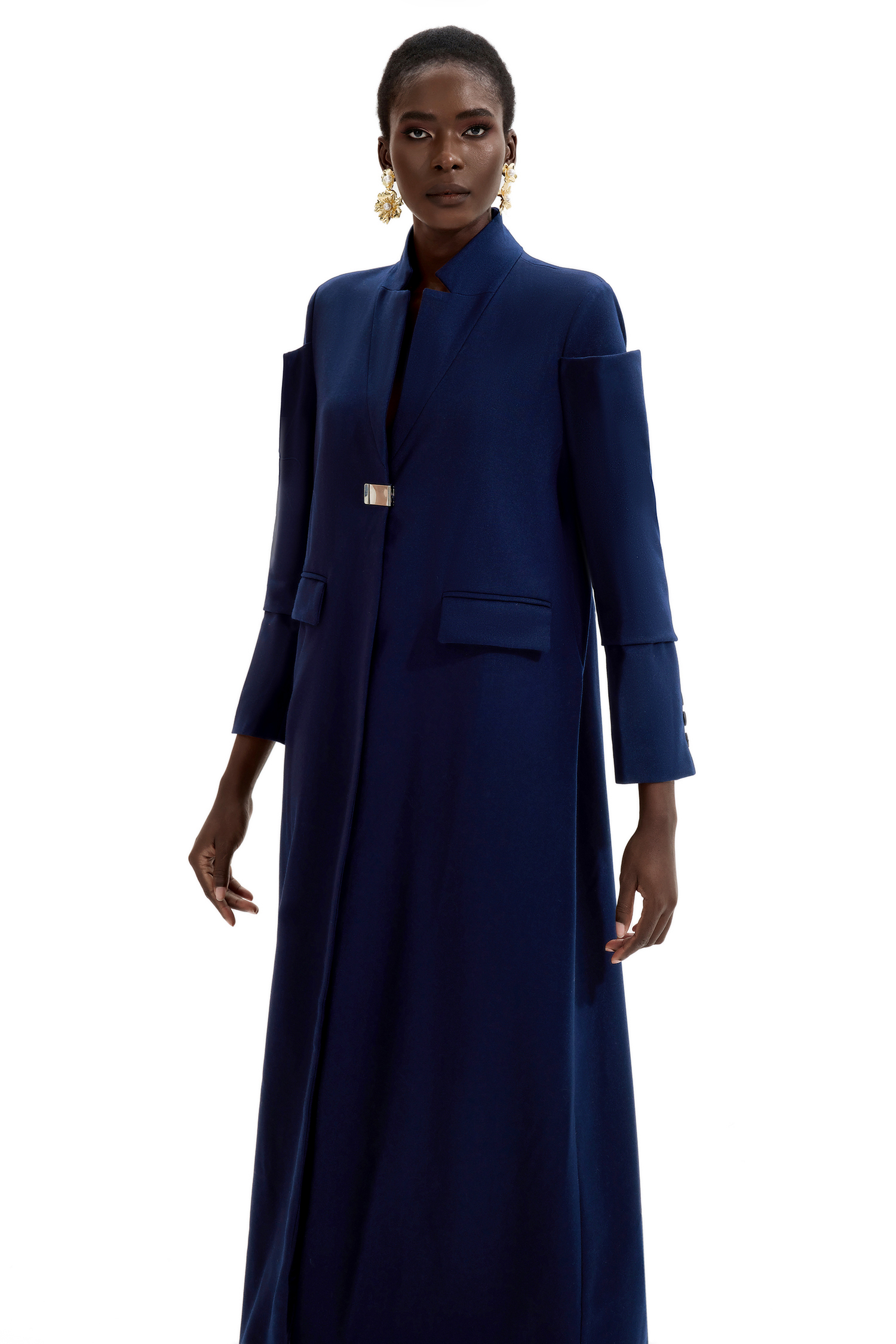 Splicing Stand Collar Midi Coat