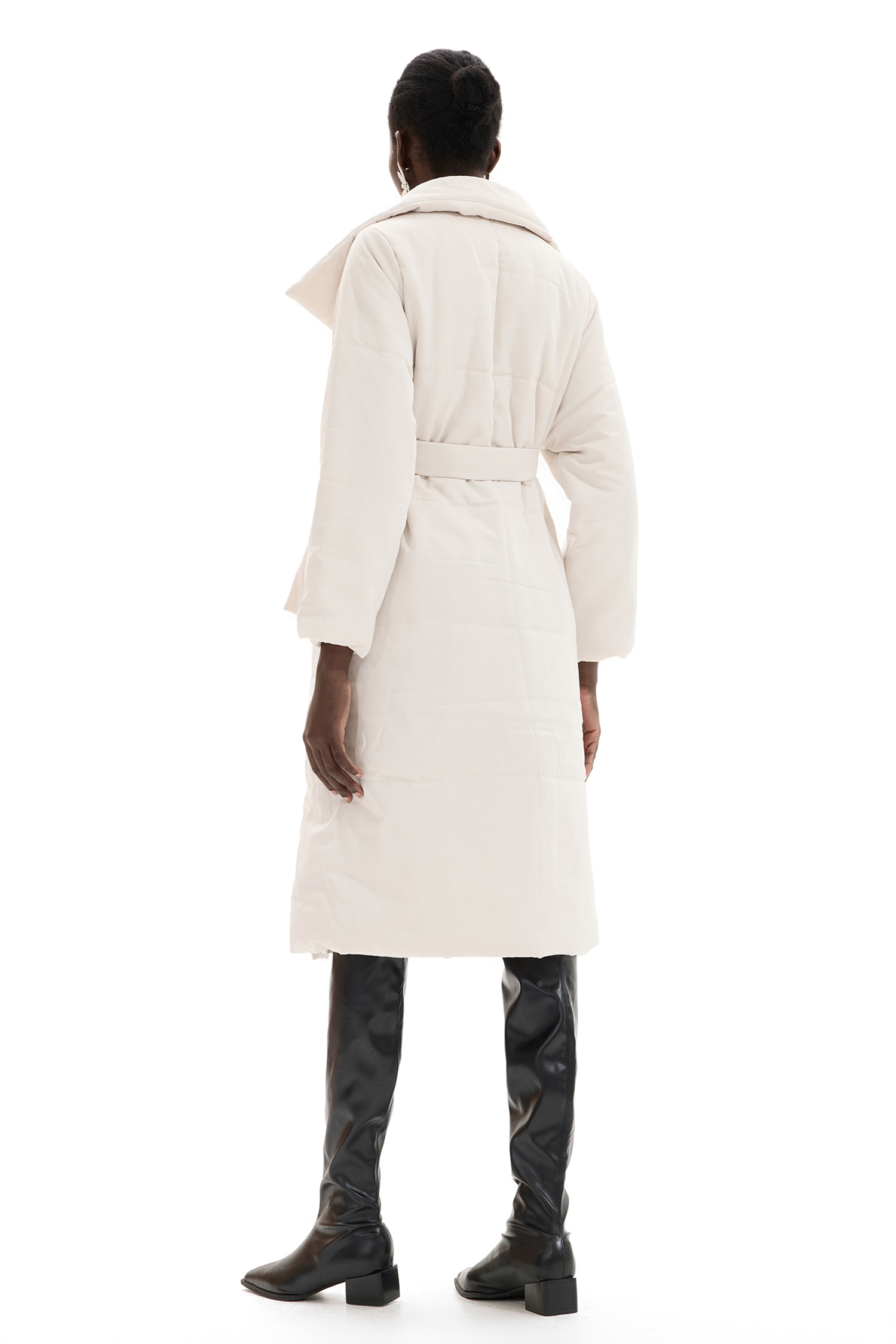 Stand Collar Long Sleeve Solid Quilted Coat