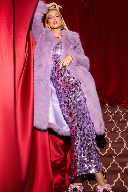 Solid Long Sleeve Faux Fur Coat