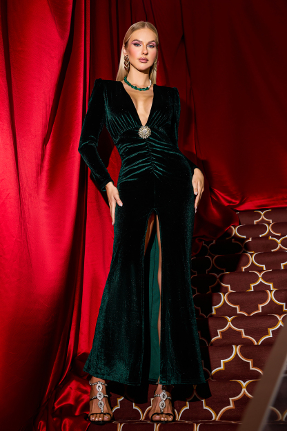 Solid Velvet Tassel V-Neck Maxi Dress