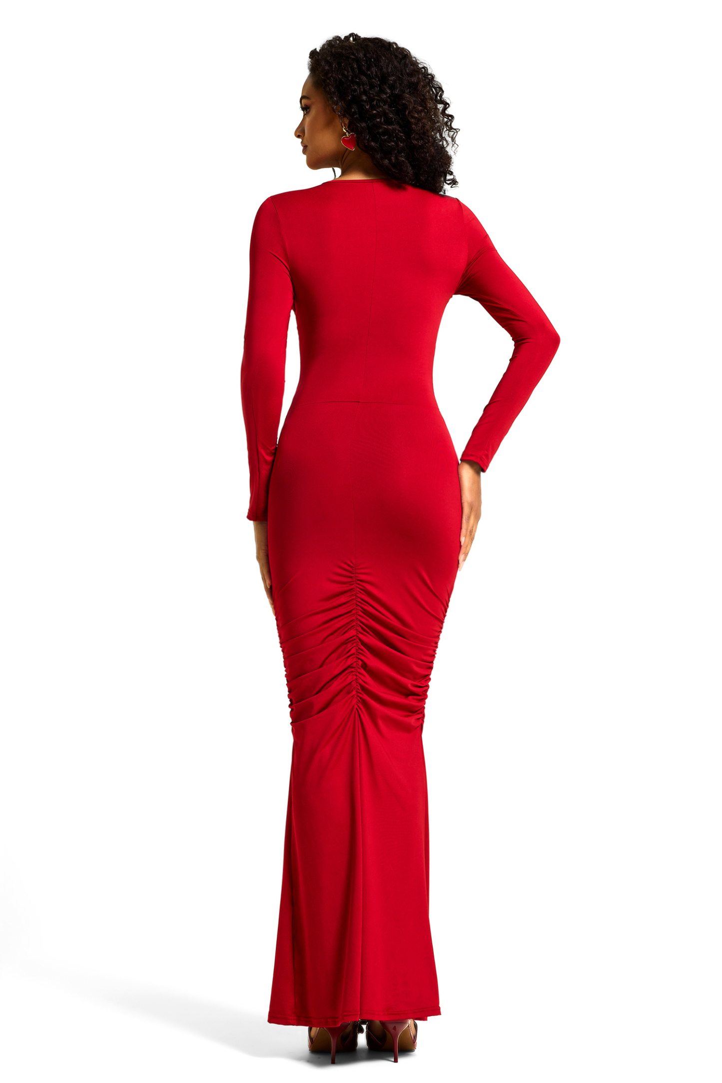 Jersey Solid Ruched Midi Dress