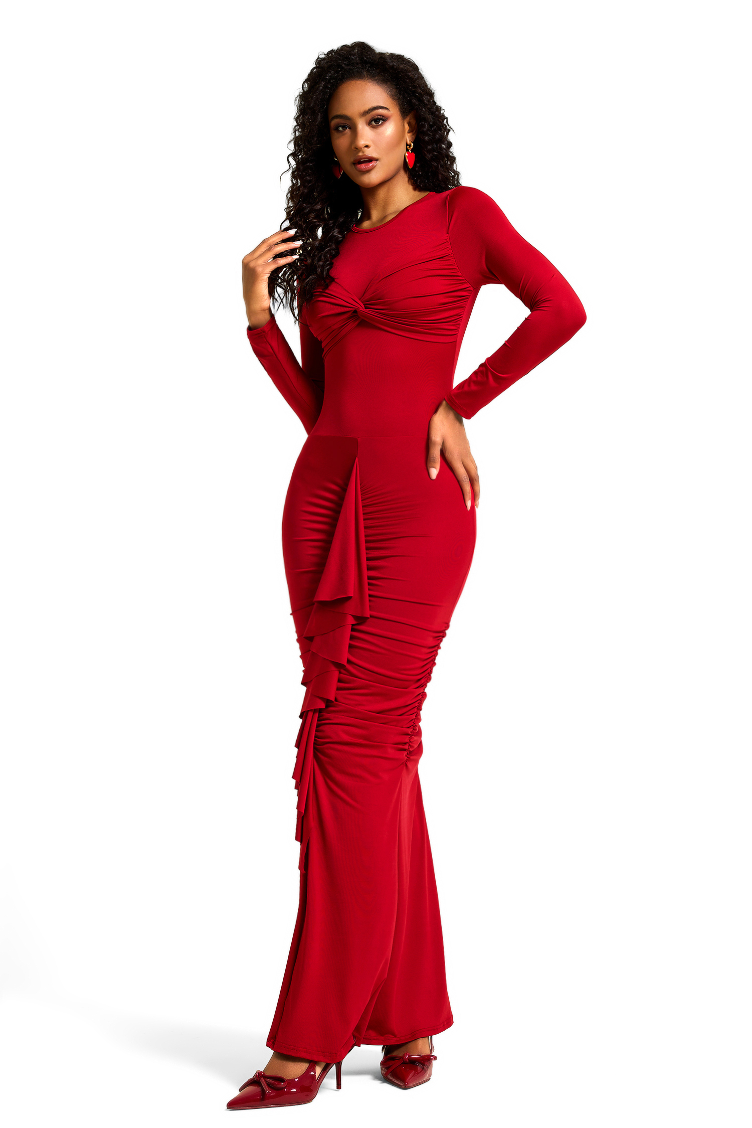 Jersey Solid Ruched Midi Dress