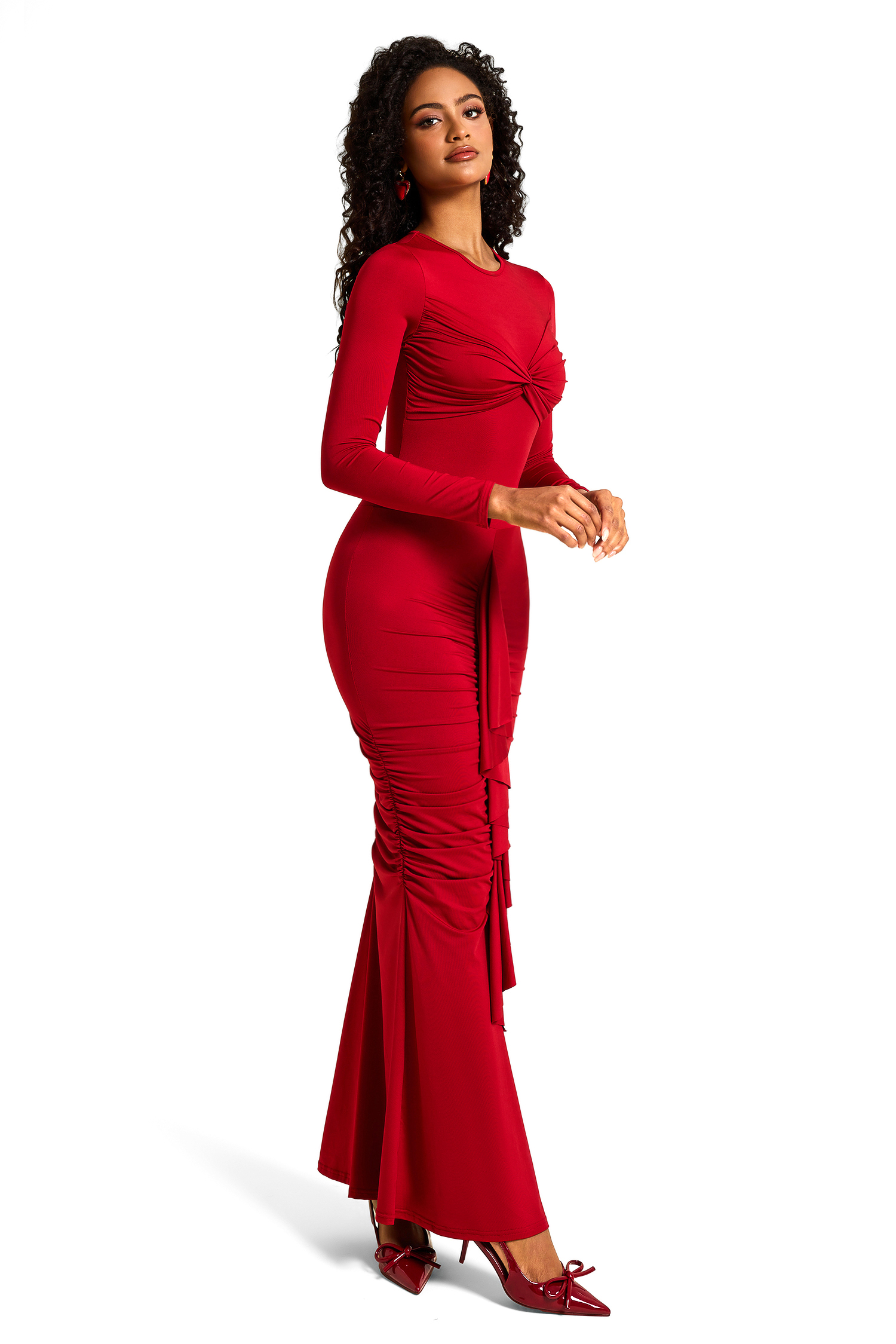 Jersey Solid Ruched Midi Dress