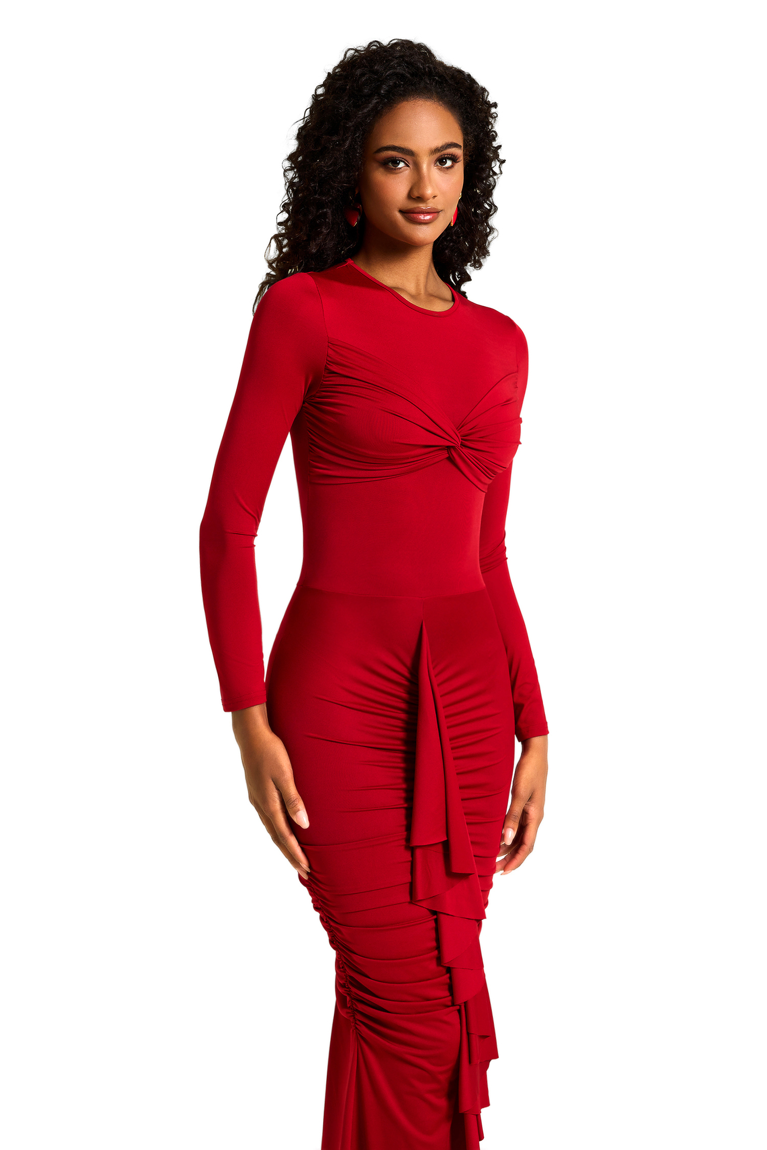 Jersey Solid Ruched Midi Dress