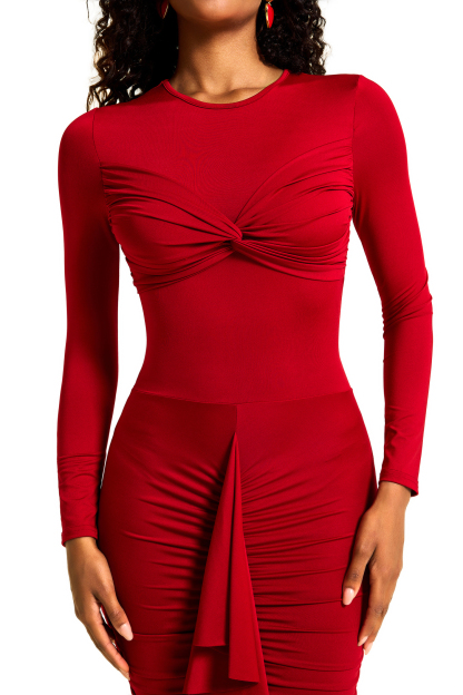 Jersey Solid Ruched Midi Dress