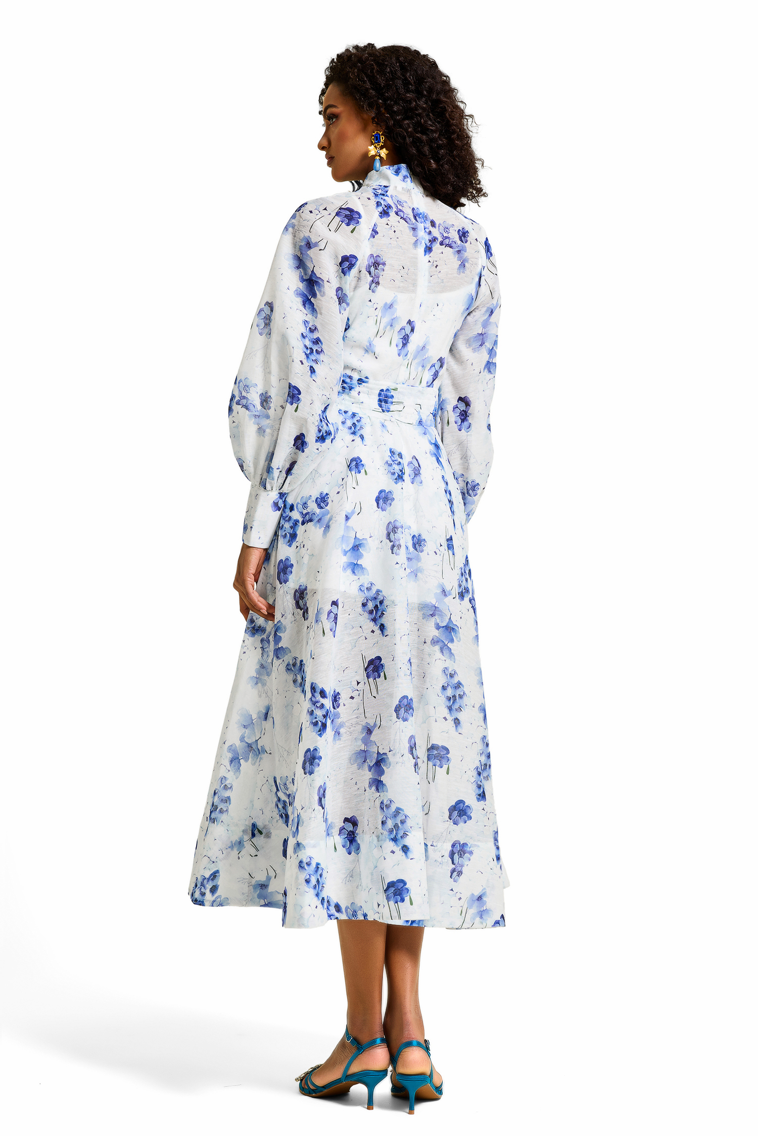 Floral Rhinestone Single Breasted Midi Dress