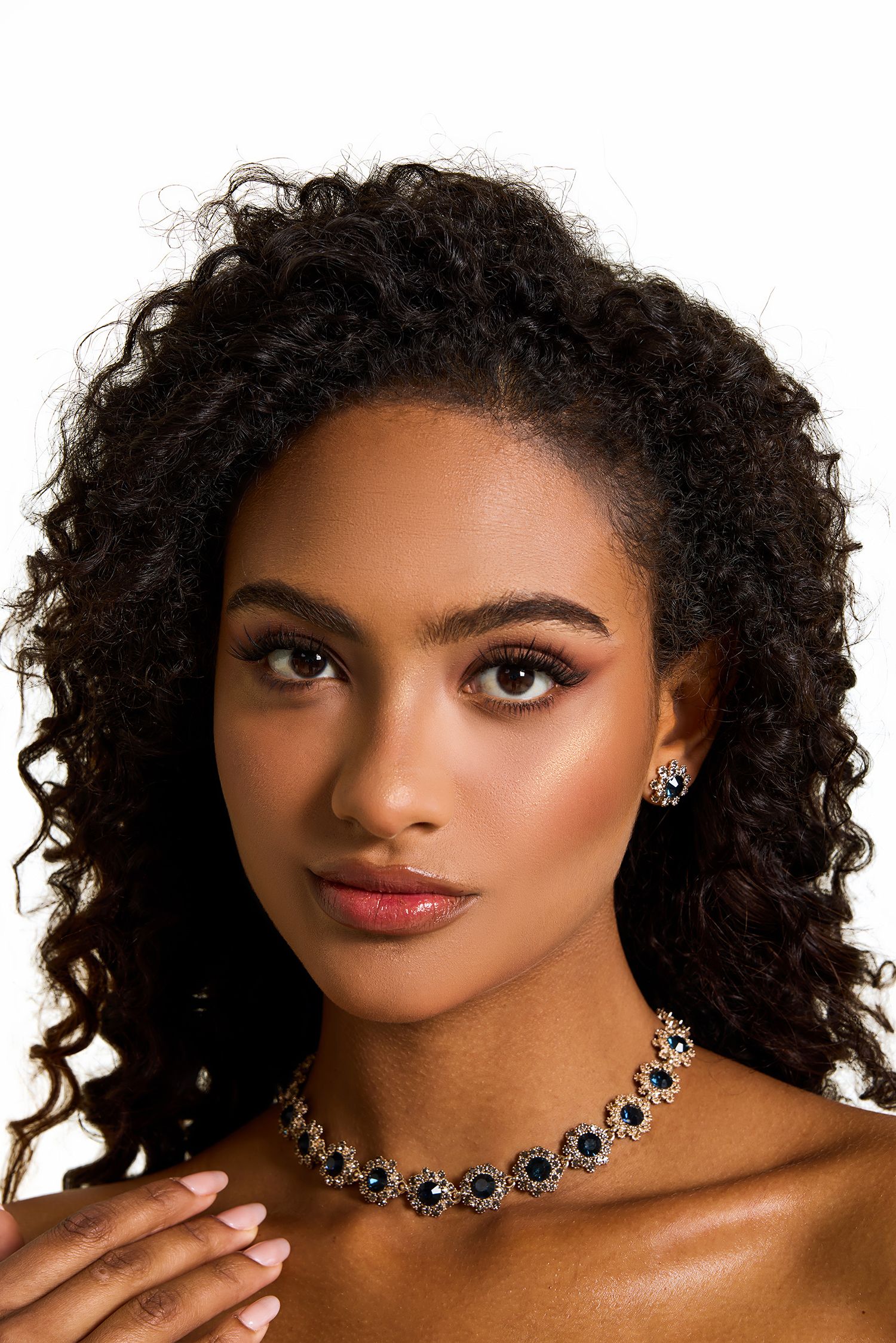 Imitation Gemstone Faux Diamond Choker &Stud Earrings Set