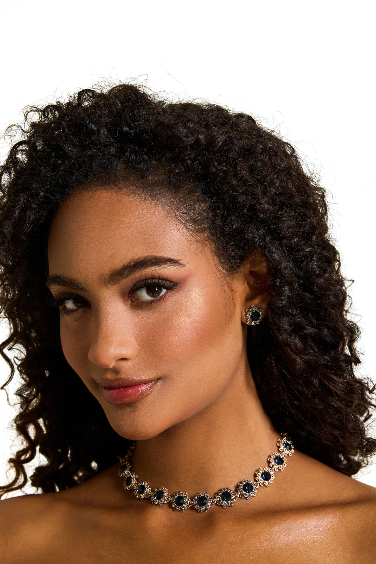 Imitation Gemstone Faux Diamond Choker &Stud Earrings Set