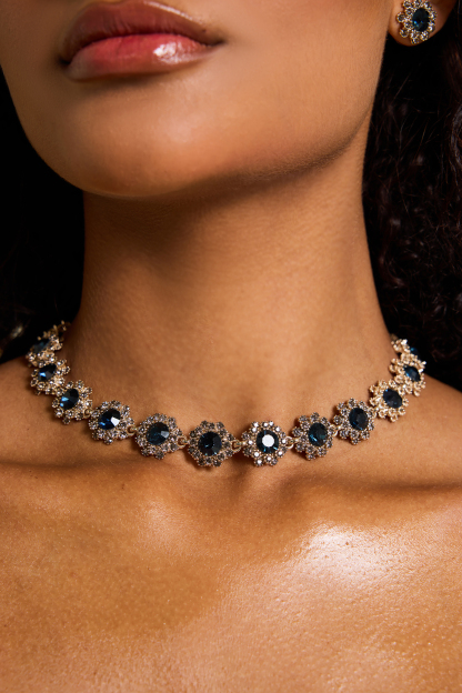 Imitation Gemstone Faux Diamond Choker &Stud Earrings Set