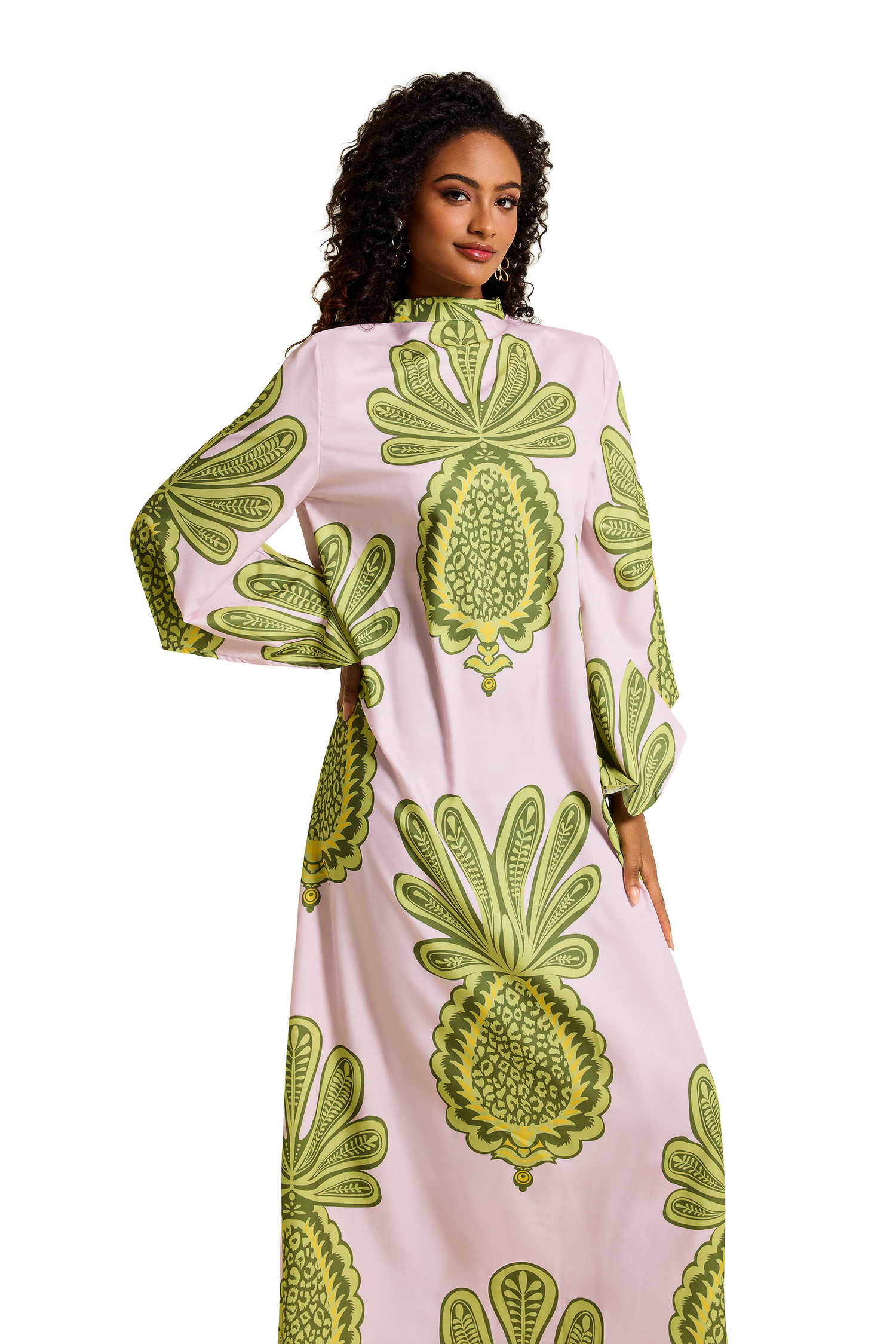 Botanical Print Satin Lace Up Maxi Dress