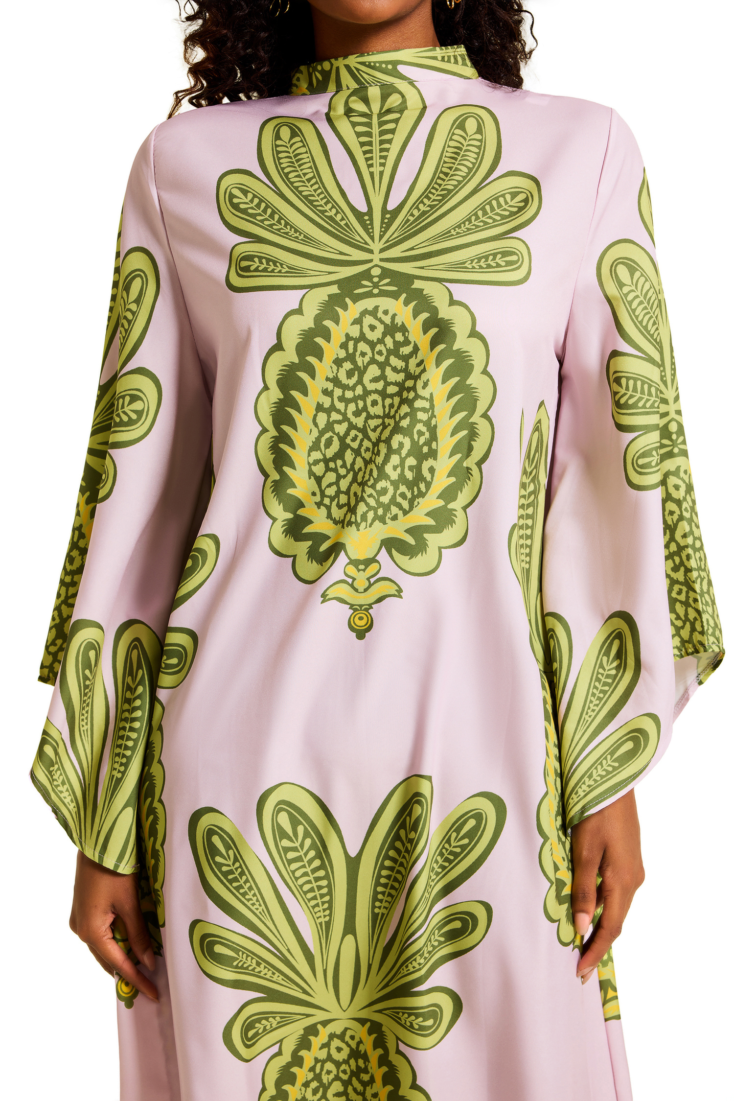 Botanical Print Satin Lace Up Maxi Dress