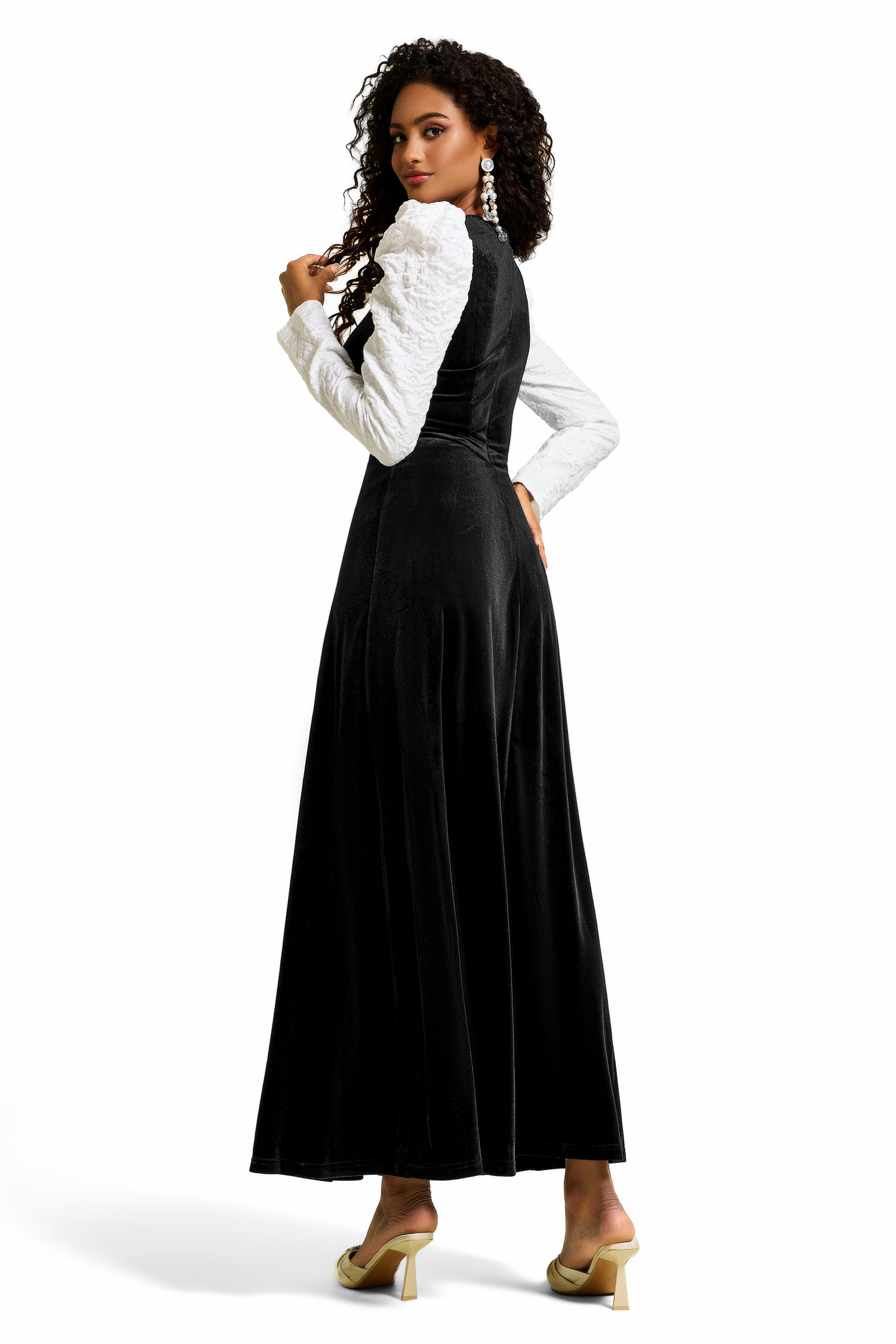 Jacquard Velvet Cut-Out Midi Dress