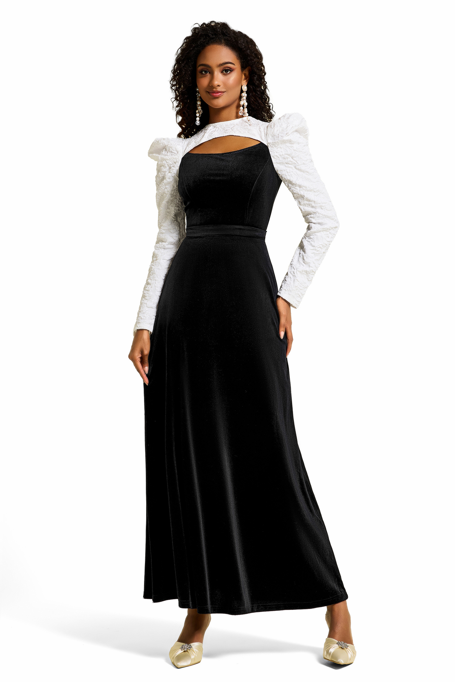 Jacquard Velvet Cut-Out Midi Dress