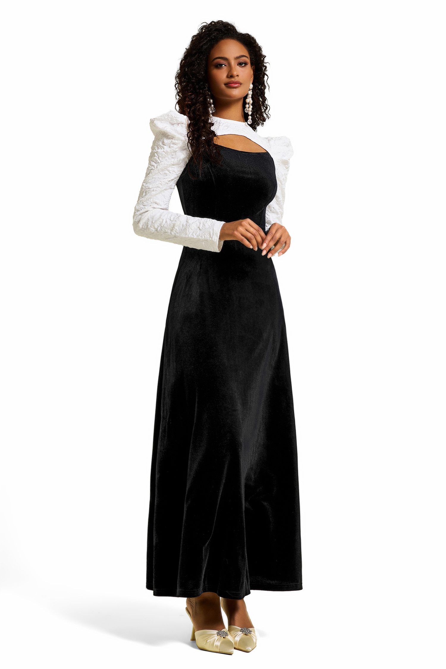 Jacquard Velvet Cut-Out Midi Dress