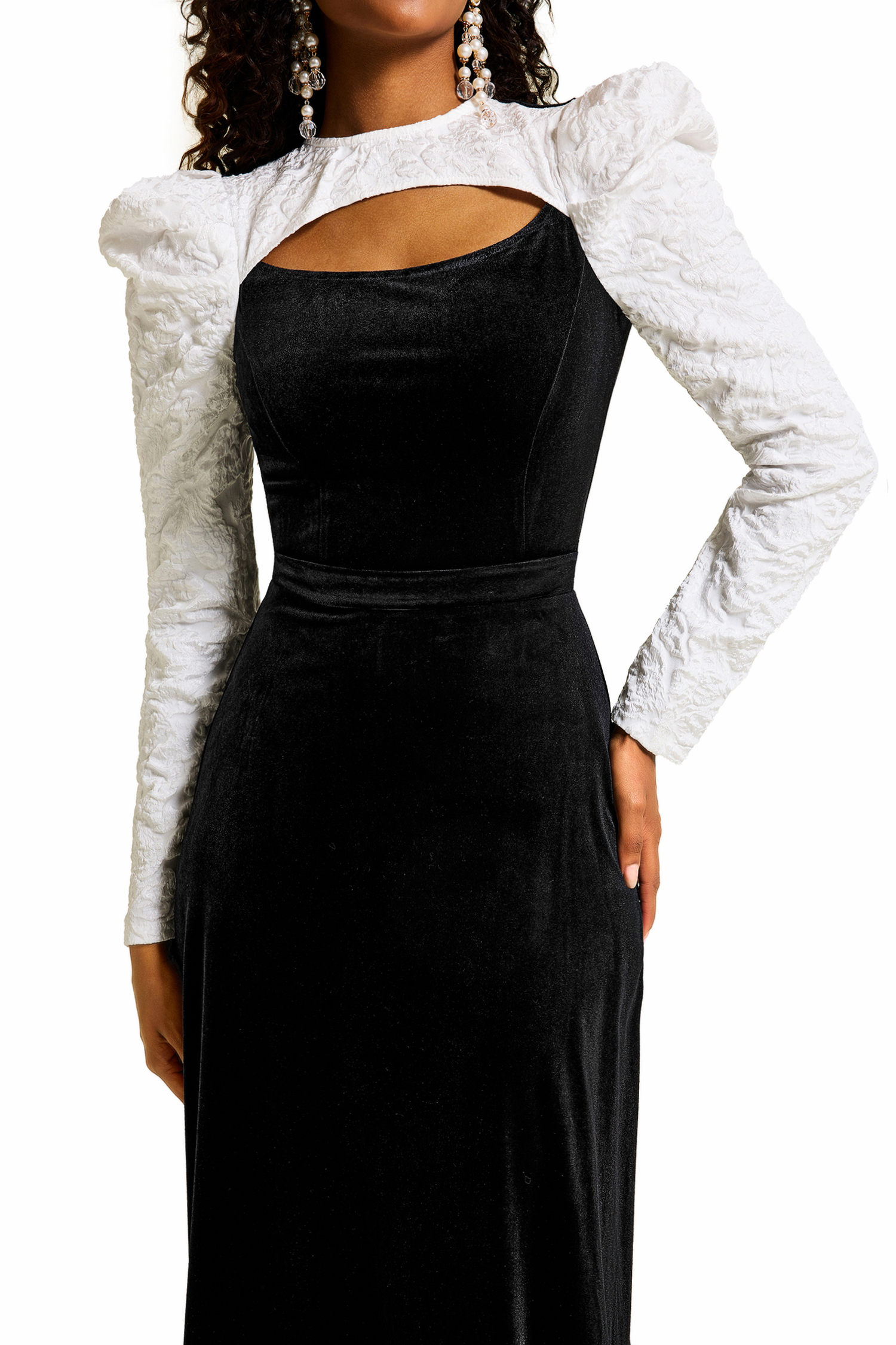 Jacquard Velvet Cut-Out Midi Dress