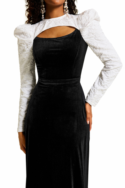 Jacquard Velvet Cut-Out Midi Dress