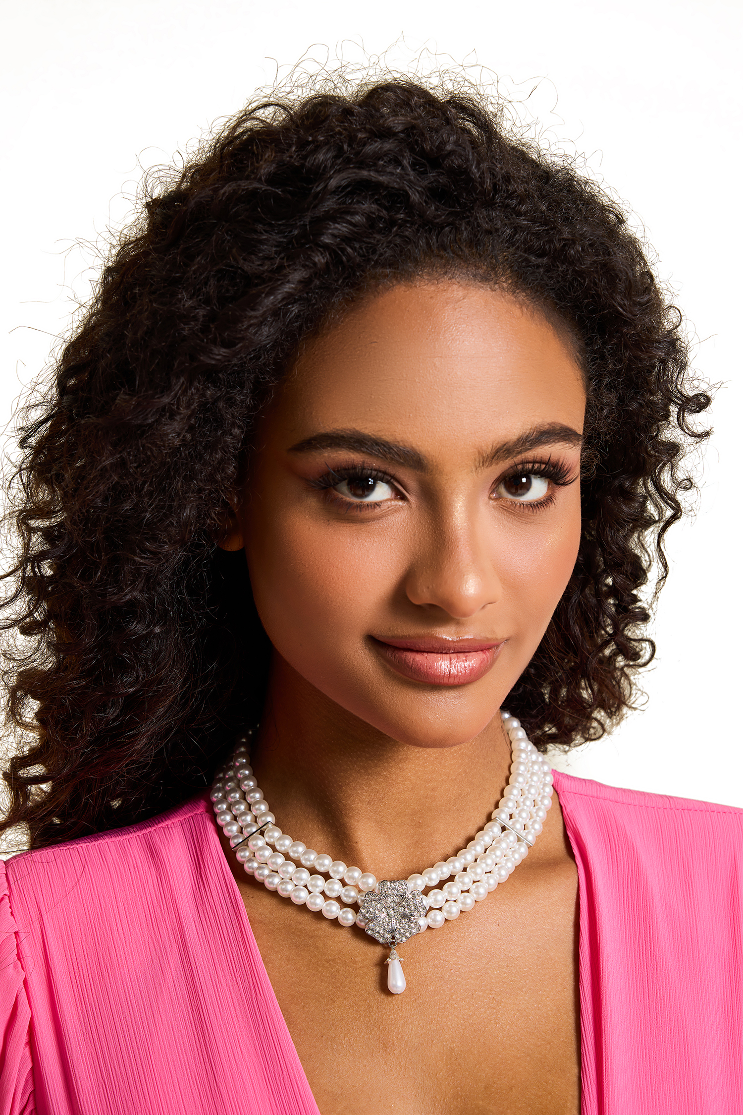 Faux Pearl Faux Diamond Flower Shape Choker