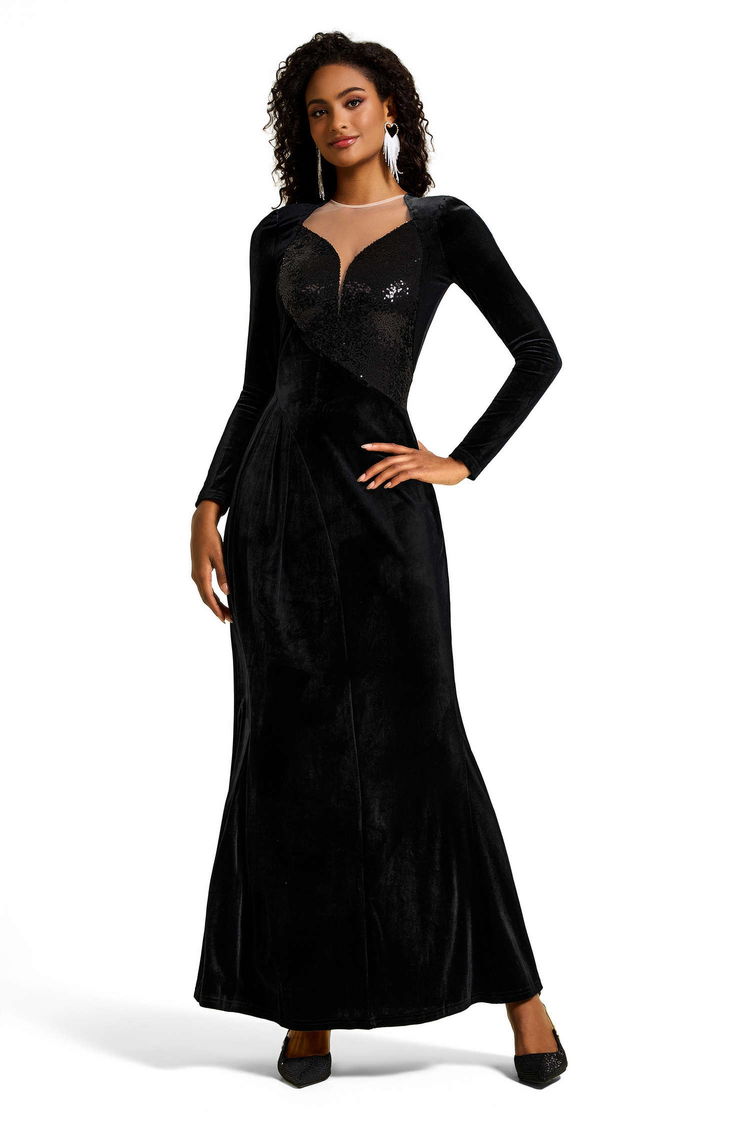 Sequin Velvet Splicing Midi Dress