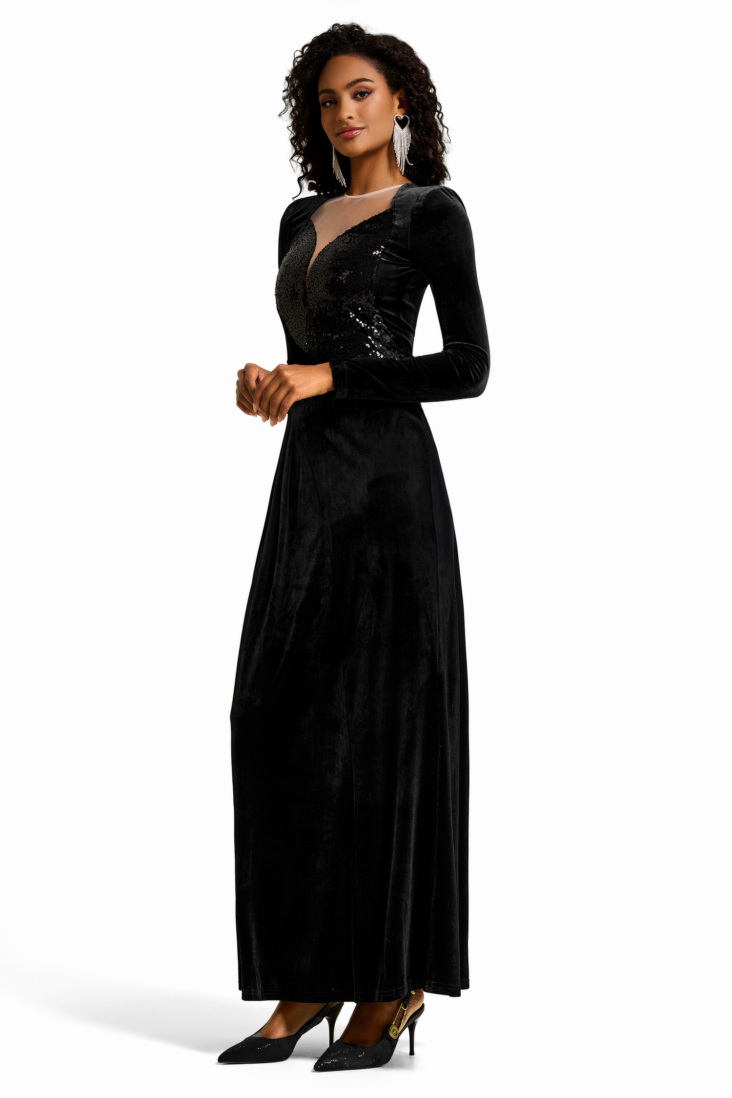 Sequin Velvet Splicing Midi Dress