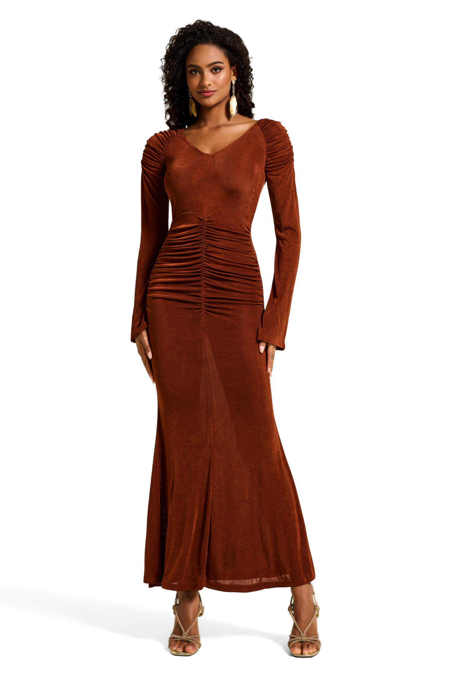 Solid Jersey Ruched Midi Dress