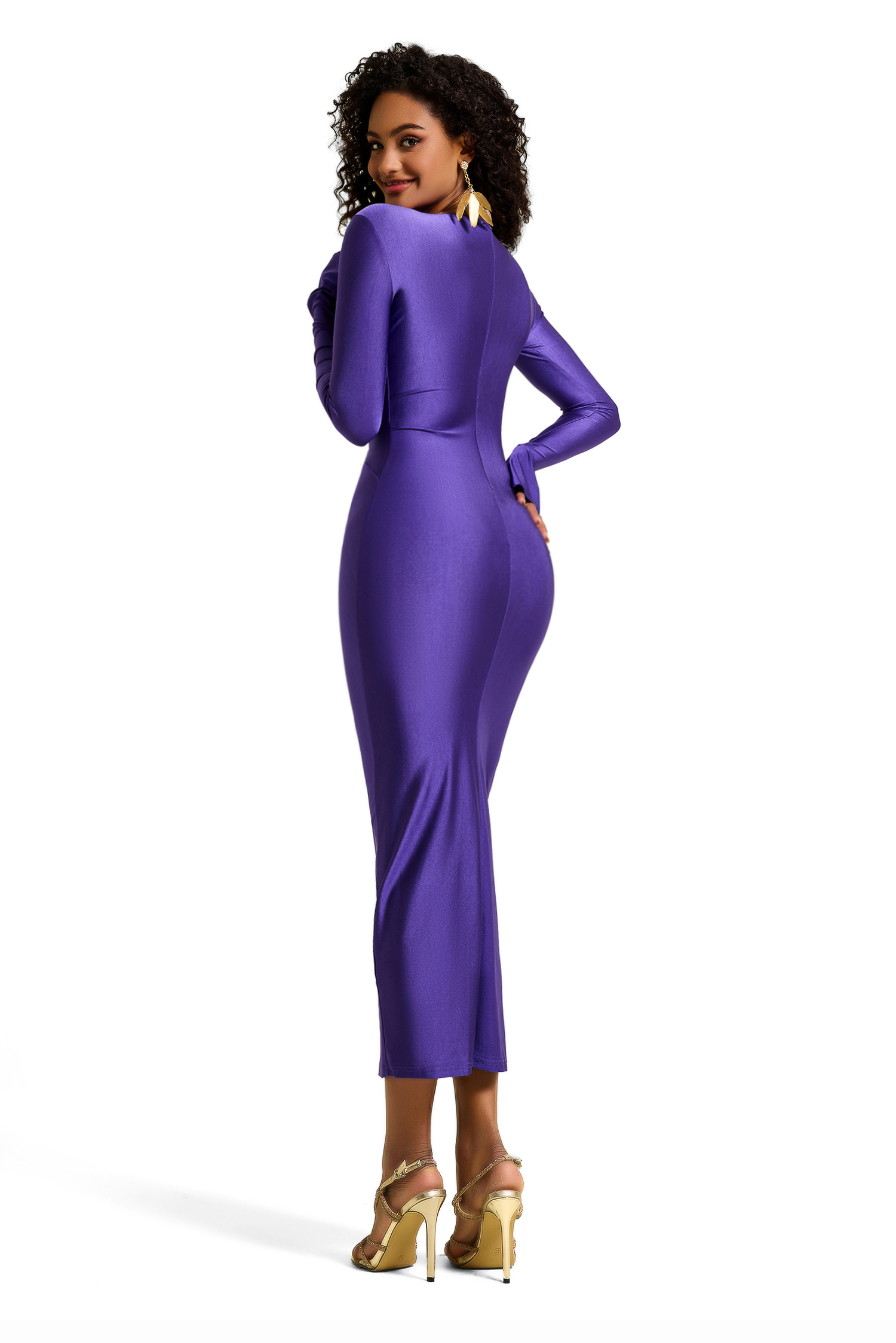 Solid Jersey Ruched Midi Dress