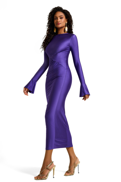 Solid Jersey Ruched Midi Dress