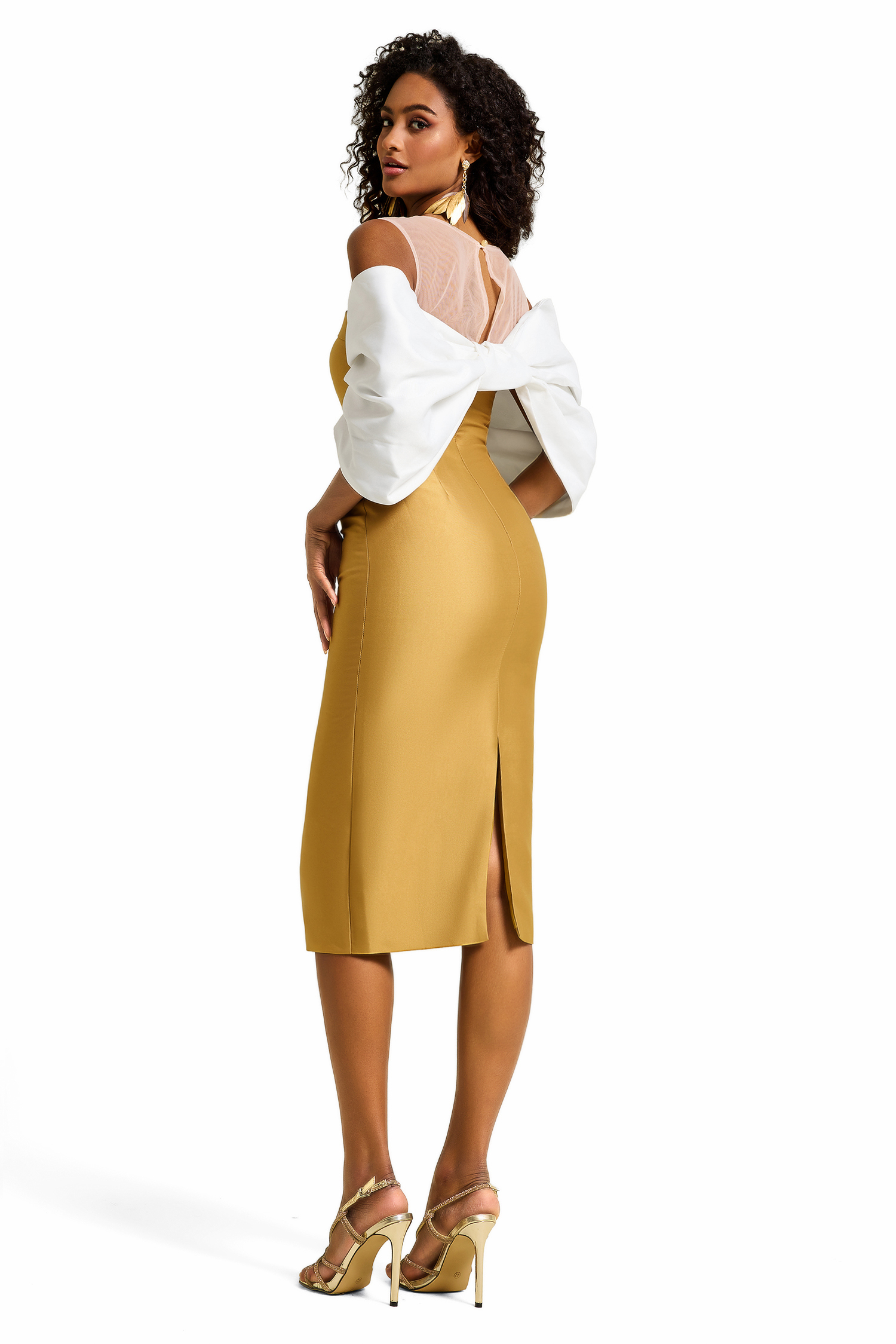 Bow Off-Shoulder Asymmetrical Midi Dress