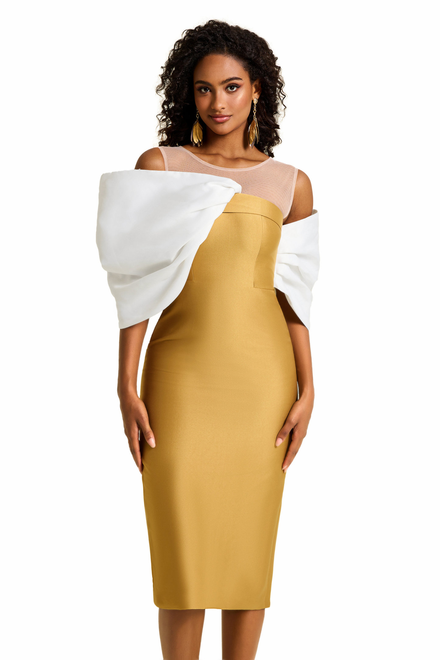 Bow Off-Shoulder Asymmetrical Midi Dress
