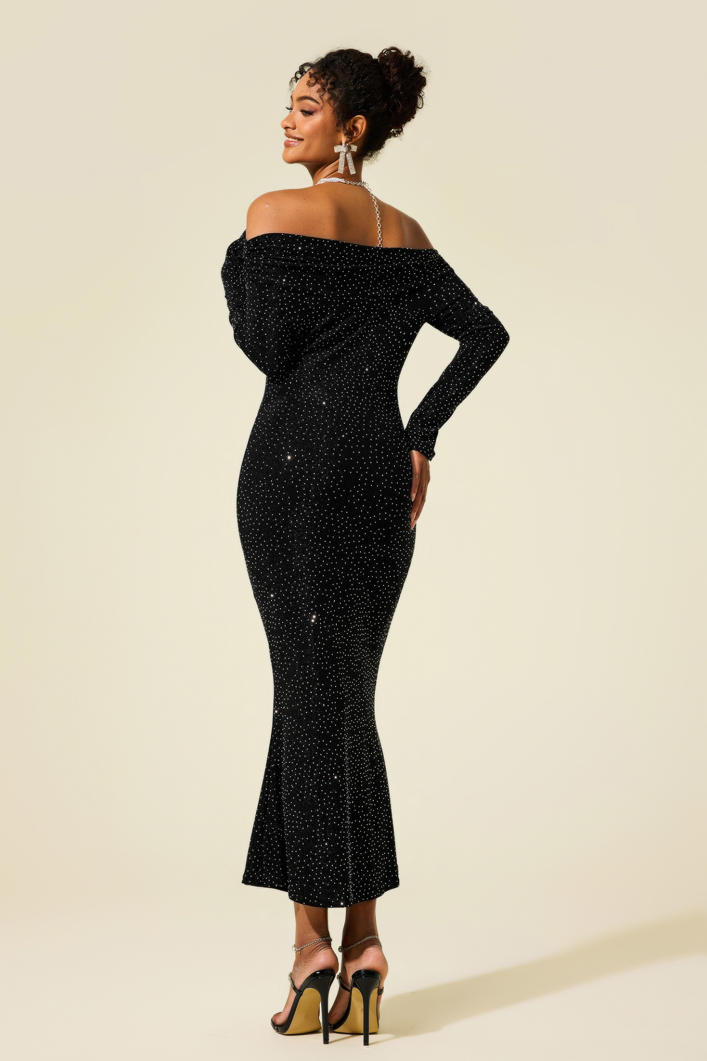 Rhinestone Off-Shoulder Midi Dress