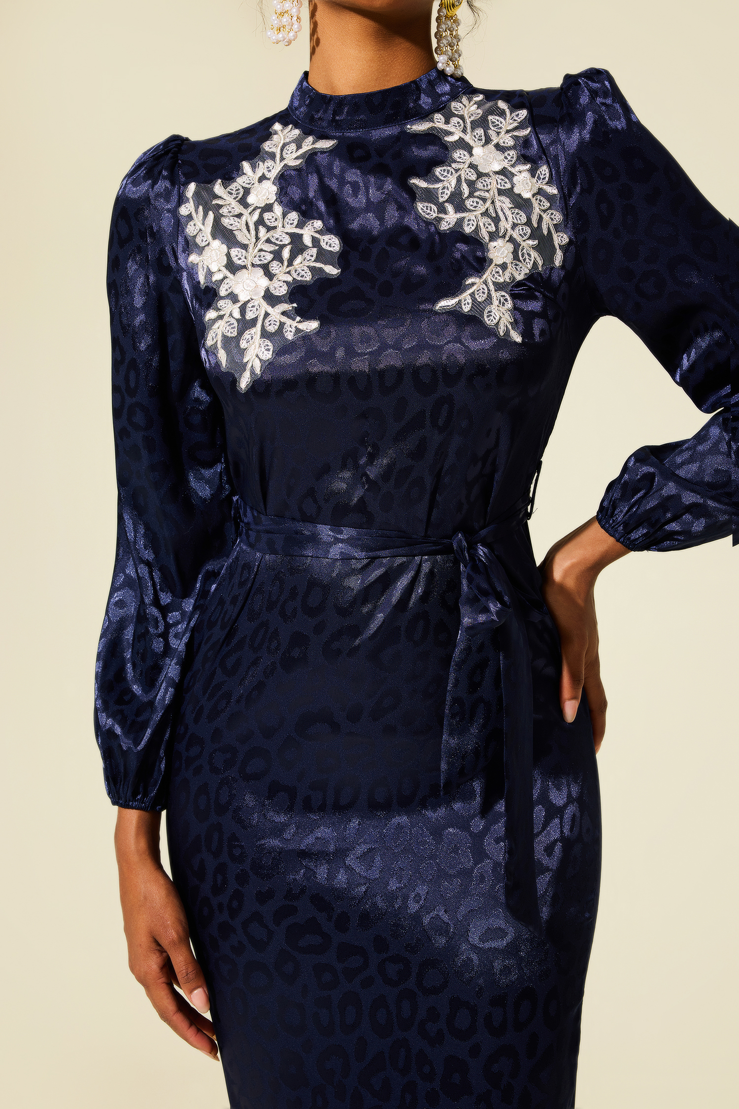 Embroidered Leopard Print Midi Dress