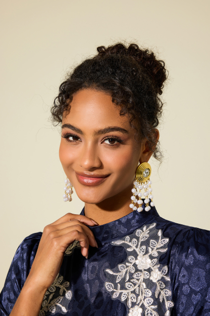 Faux Pearl Faux Diamond Tassel Drop Earrings