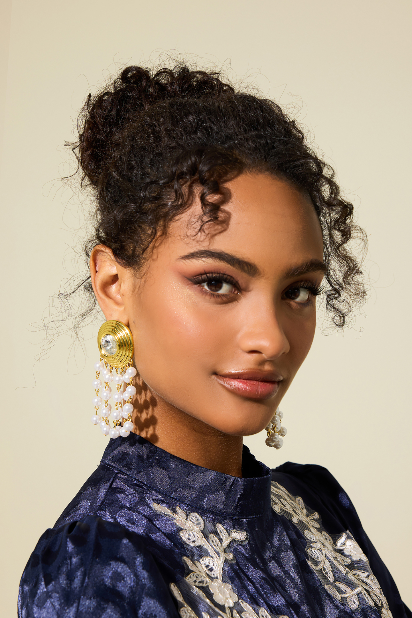 Faux Pearl Faux Diamond Tassel Drop Earrings