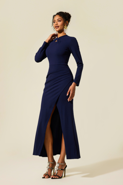 Solid Knotted Split Midi Dress