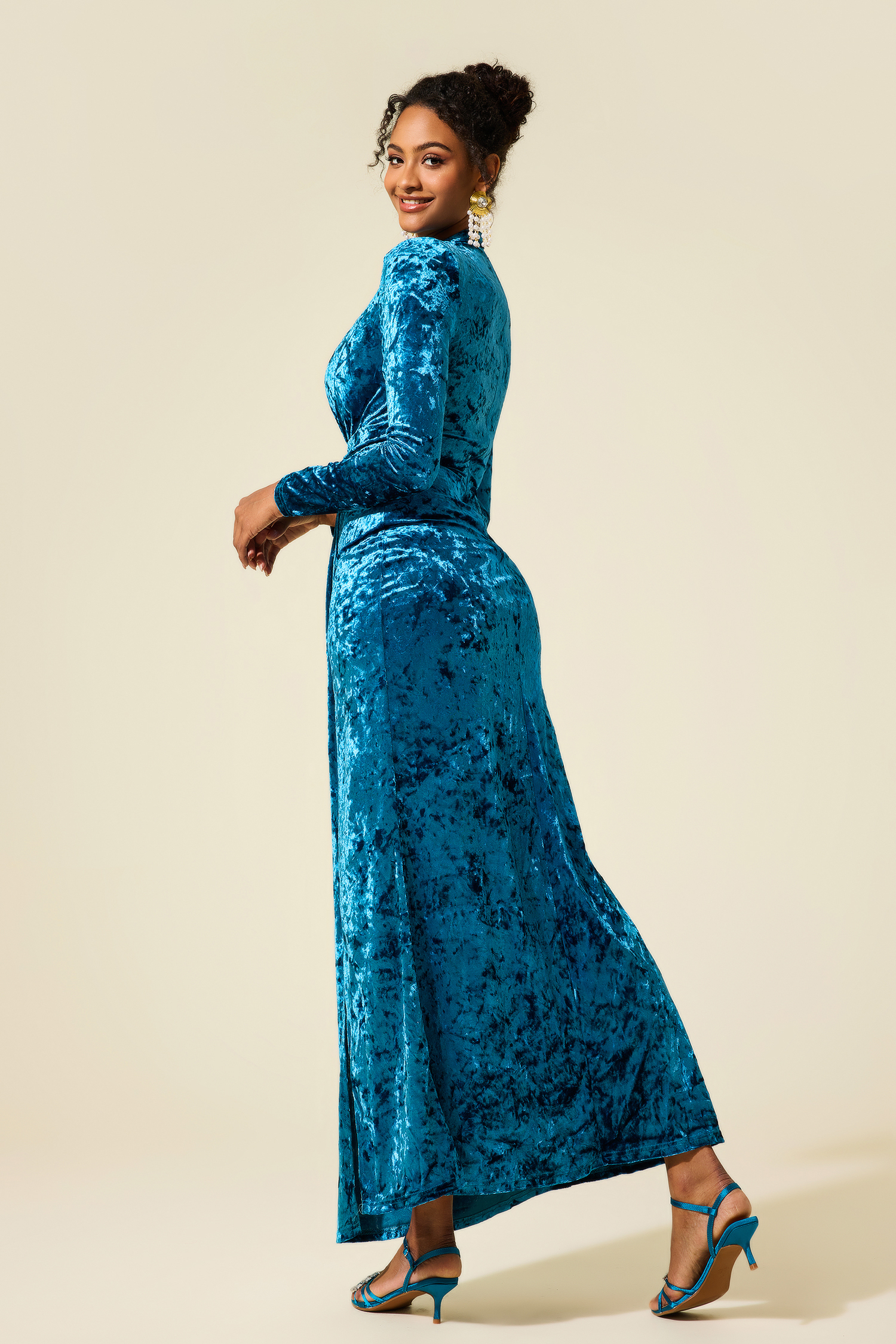 Solid Velvet Cut-Out Midi Dress