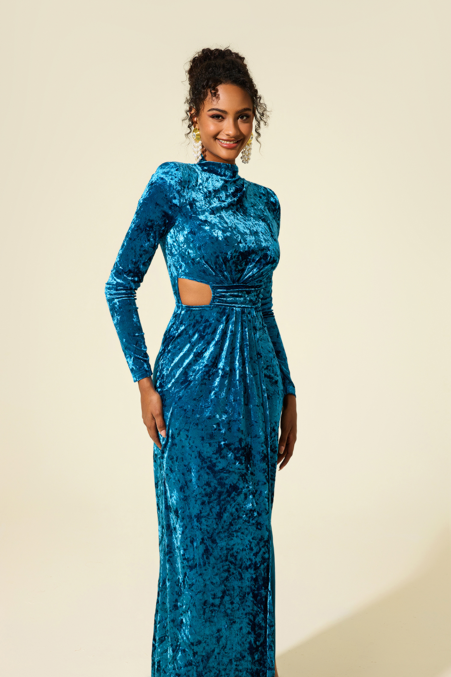 Solid Velvet Cut-Out Midi Dress